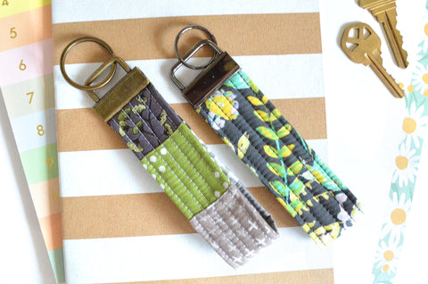 Green & Grey Floral Fabric Keychain