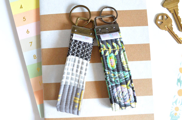 Green & Grey Floral Fabric Keychain