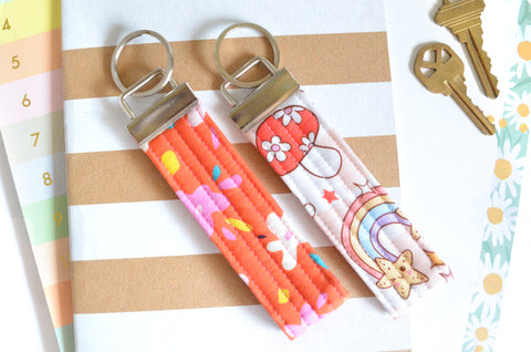 Red Retro Floral & Mushroom Fabric Keychain
