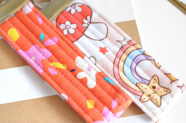 Red Retro Floral & Mushroom Fabric Keychain