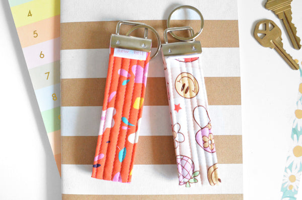 Red Retro Floral & Mushroom Fabric Keychain