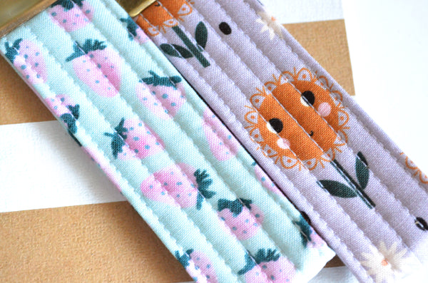 Blue Strawberry Floral Fabric Keychain