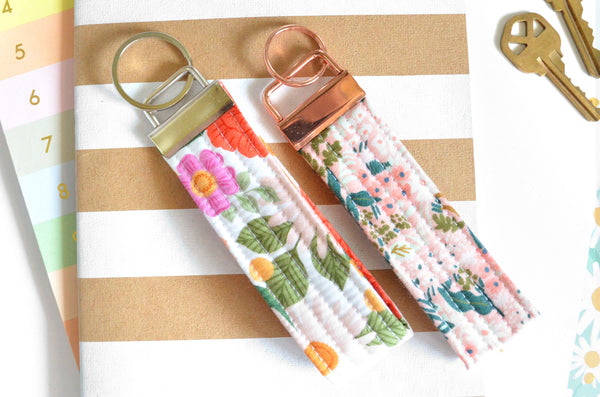 Pink Floral Fabric Keychain