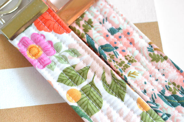 Pink Floral Fabric Keychain