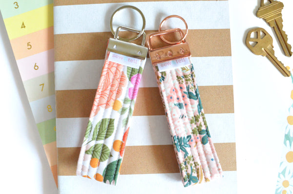 Pink Floral Fabric Keychain