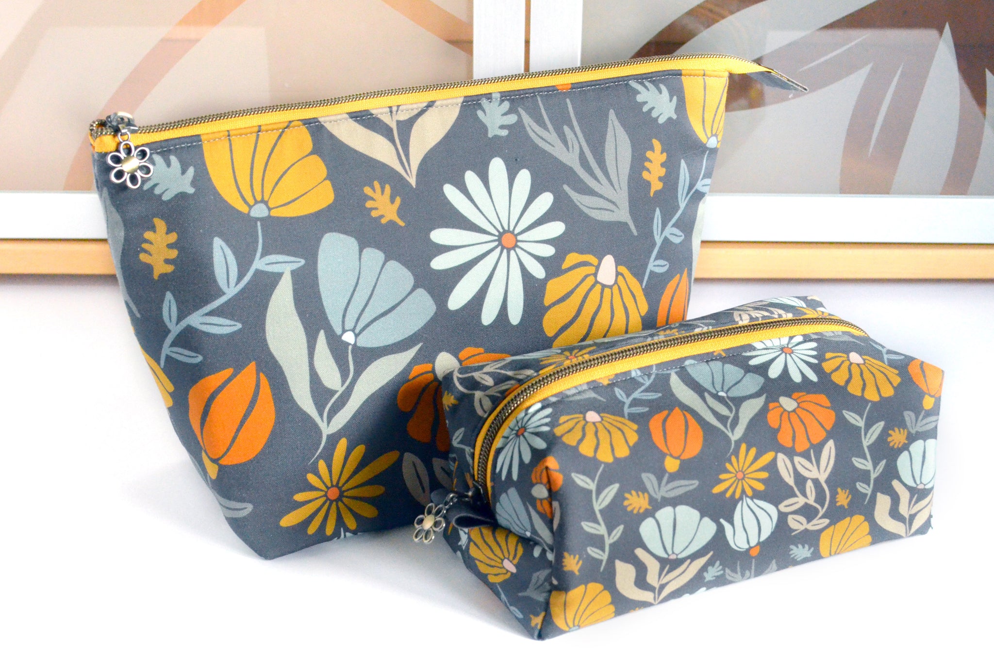 Dark Grey Mod Floral - Jumbo & Boxy Toiletry Bags
