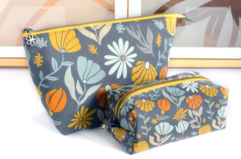Dark Grey Mod Floral - Jumbo & Boxy Toiletry Bags