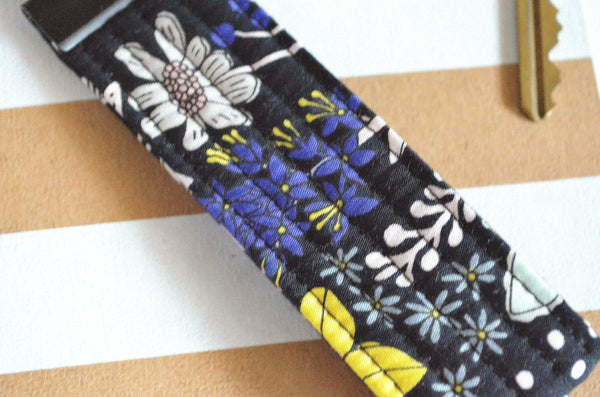 Black Garden Floral Fabric Keychain