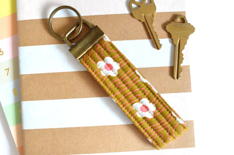 Olive Retro Floral Fabric Keychain
