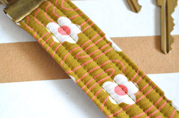 Olive Retro Floral Fabric Keychain
