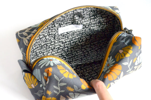 Dark Grey Mod Floral - Jumbo & Boxy Toiletry Bags