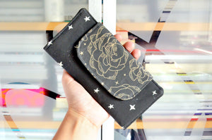 Black Celestial Floral Wallet