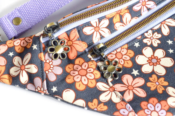 Purple & Grey Retro Floral Fanny Pack
