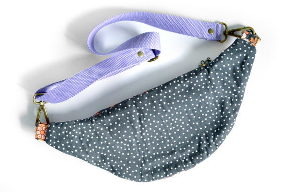 Purple & Grey Retro Floral Fanny Pack