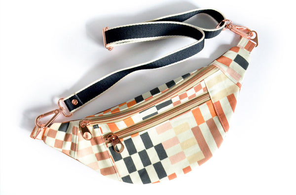 Black & Brown Uneven Checker Fanny Pack
