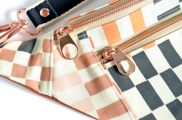 Black & Brown Uneven Checker Fanny Pack