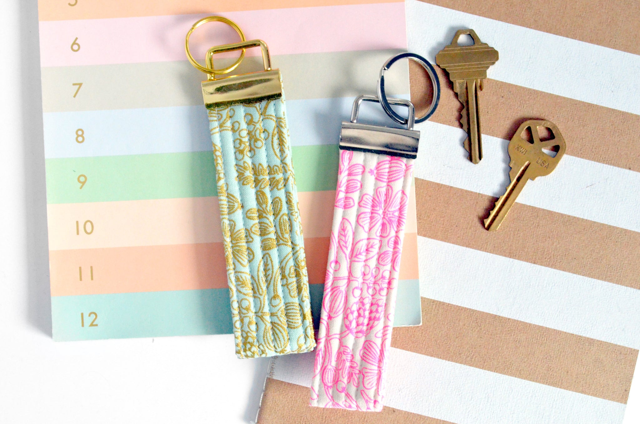 Neon & Gold Floral Rifle Paper Co Fabric Keychain