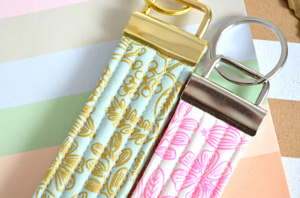 Neon & Gold Floral Rifle Paper Co Fabric Keychain