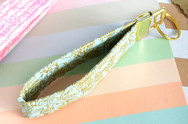 Neon & Gold Floral Rifle Paper Co Fabric Keychain