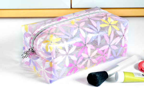 *Clear Vinyl* Sparkle Floral Boxy Toiletry Bag