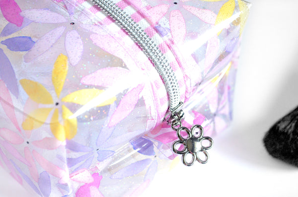 *Clear Vinyl* Sparkle Floral Boxy Toiletry Bag