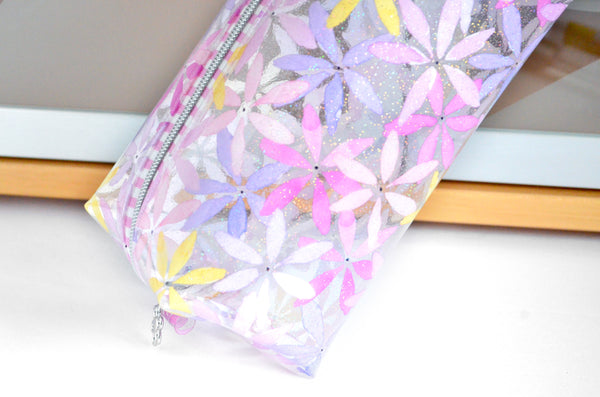 *Clear Vinyl* Sparkle Floral Boxy Toiletry Bag