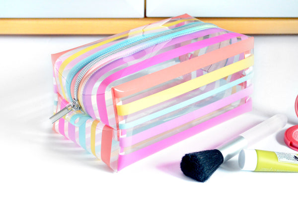 *Clear Vinyl* Candy Stripe Boxy Toiletry Bag