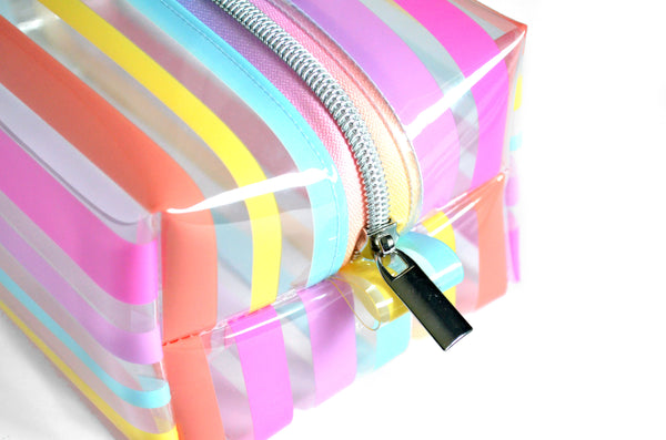 *Clear Vinyl* Candy Stripe Boxy Toiletry Bag