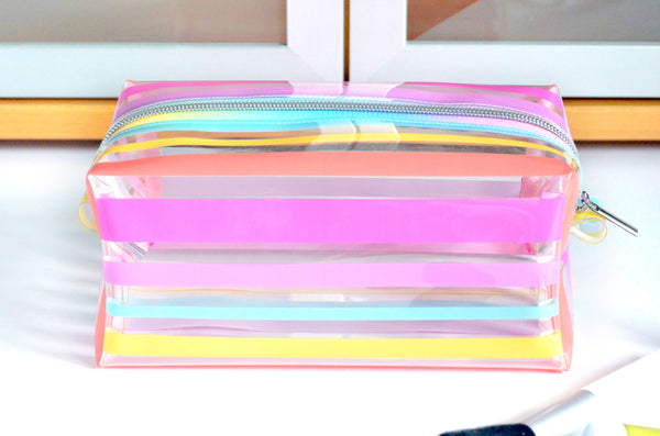 *Clear Vinyl* Candy Stripe Boxy Toiletry Bag