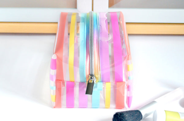 *Clear Vinyl* Candy Stripe Boxy Toiletry Bag