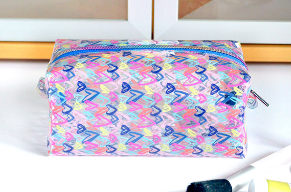 *Clear Vinyl* Sketch Heart Boxy Toiletry Bag