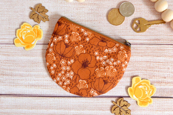 Fall Rustic Floral Round Coin Purse