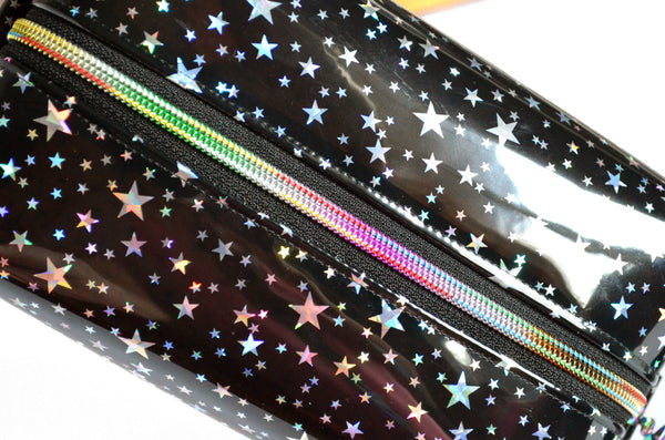 *Clear Vinyl* Black Holographic Stars Toiletry Bag