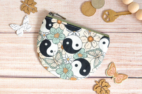 Sage Yin Yang Butterfly Round Coin Purse