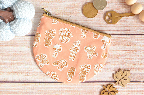 Pink Mushroom Study Round Coin Purse