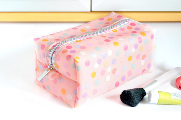 *Jelly Vinyl* Pink Polka-Dot Boxy Toiletry Bag