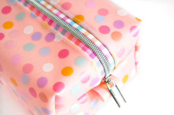 *Jelly Vinyl* Pink Polka-Dot Boxy Toiletry Bag