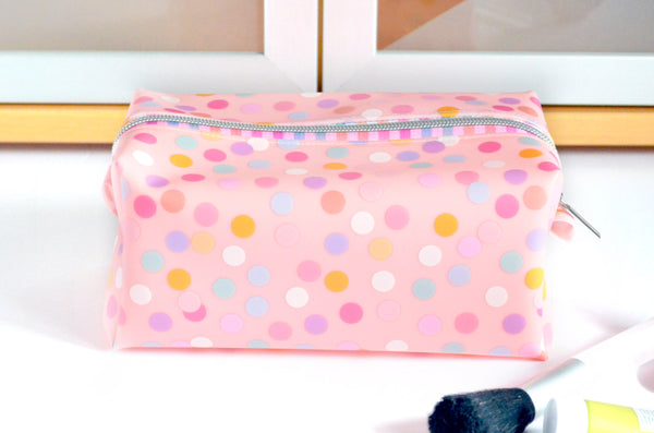 *Jelly Vinyl* Pink Polka-Dot Boxy Toiletry Bag