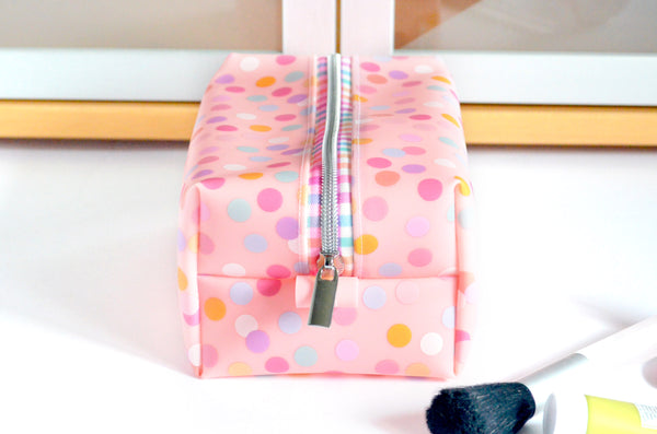 *Jelly Vinyl* Pink Polka-Dot Boxy Toiletry Bag