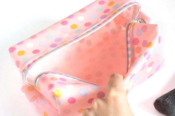 *Jelly Vinyl* Pink Polka-Dot Boxy Toiletry Bag