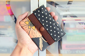 Black Poppy Mini Leather Snap Wallet