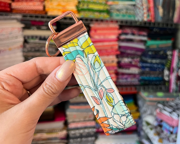 Mint Blue Floral Fabric Keychain