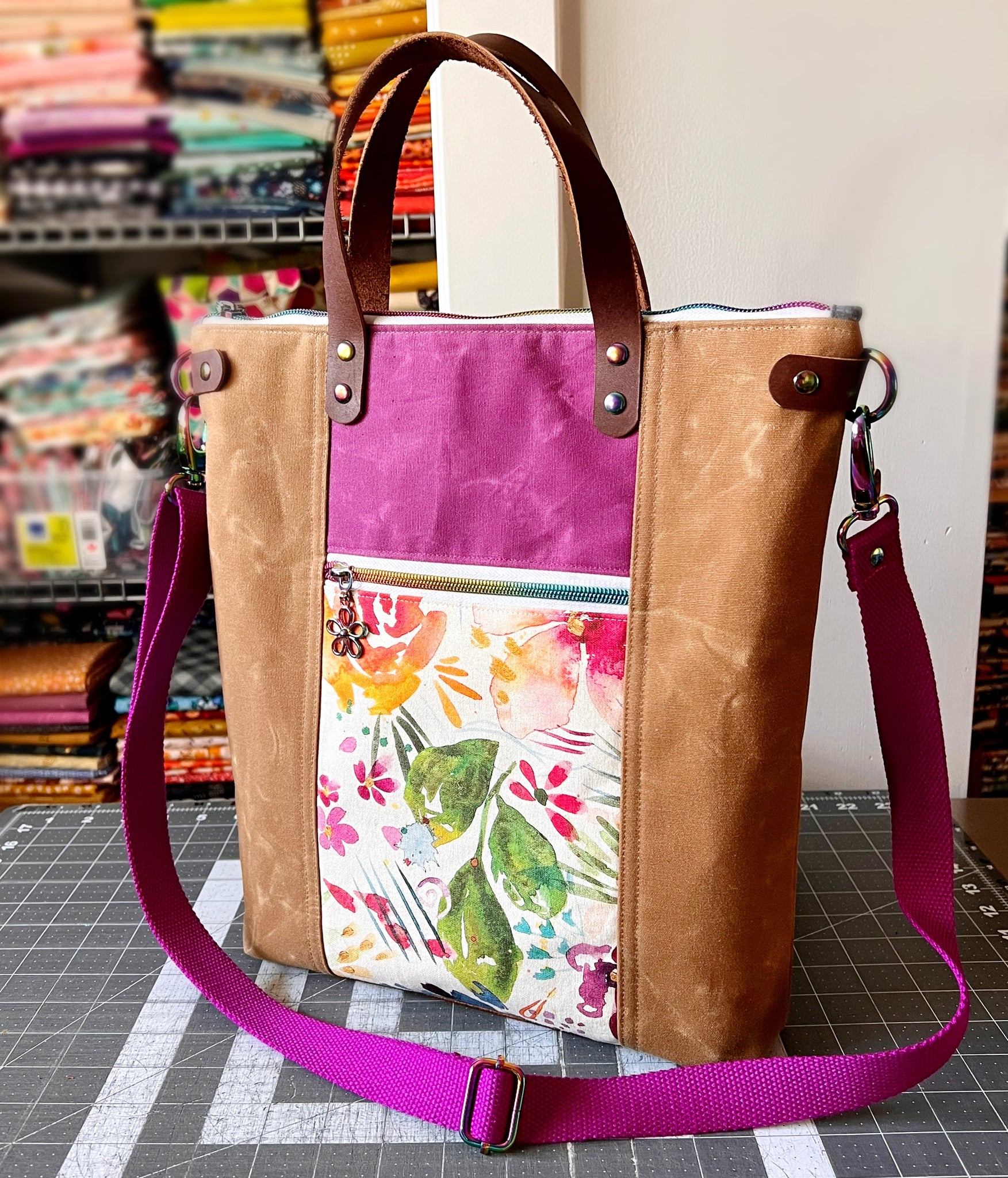 Purple Watercolour Floral Crossbody Tote Bag