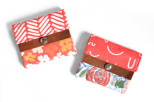 Red Floral Mini Leather Snap Wallet