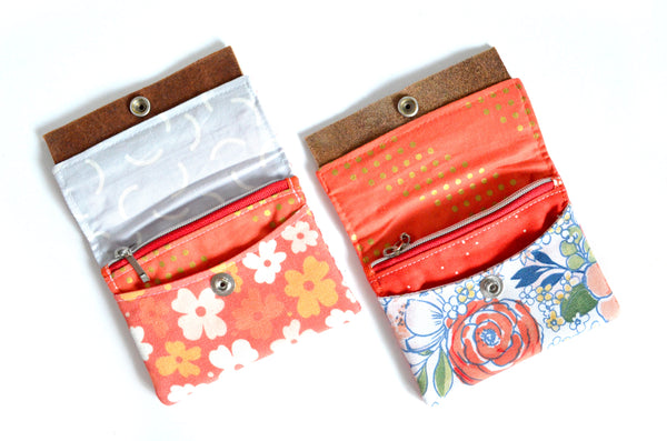 Red Floral Mini Leather Snap Wallet