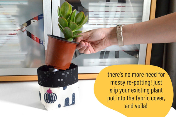 Dark Blue Floral Fabric Plant Pot