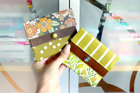 Olive & Grey Floral Mini Leather Snap Wallet