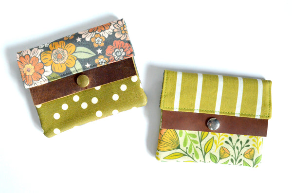 Olive & Grey Floral Mini Leather Snap Wallet