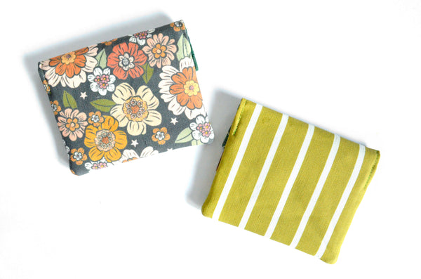 Olive & Grey Floral Mini Leather Snap Wallet