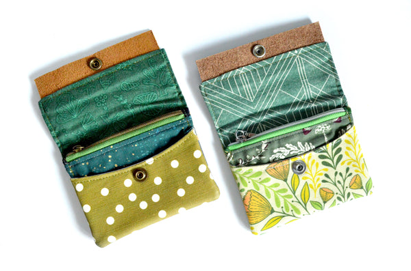 Olive & Grey Floral Mini Leather Snap Wallet